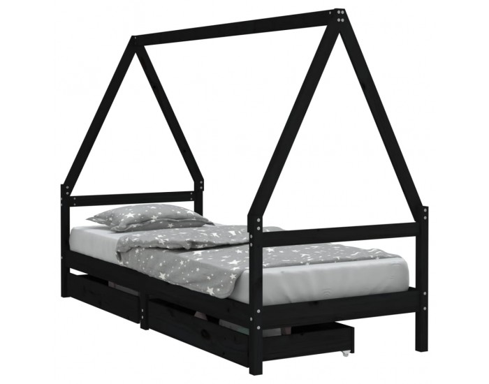 Sonata H Детска рамка за легло с чекмеджета, черна, 90x190 см, бор масив