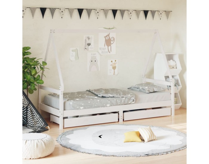 Sonata H Рамка за детско легло с чекмеджета, бяла, 80x200 см, чам масив