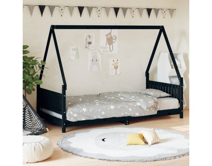 Sonata H Рамка за детско легло, черна, 90x200 см, масивно борово дърво