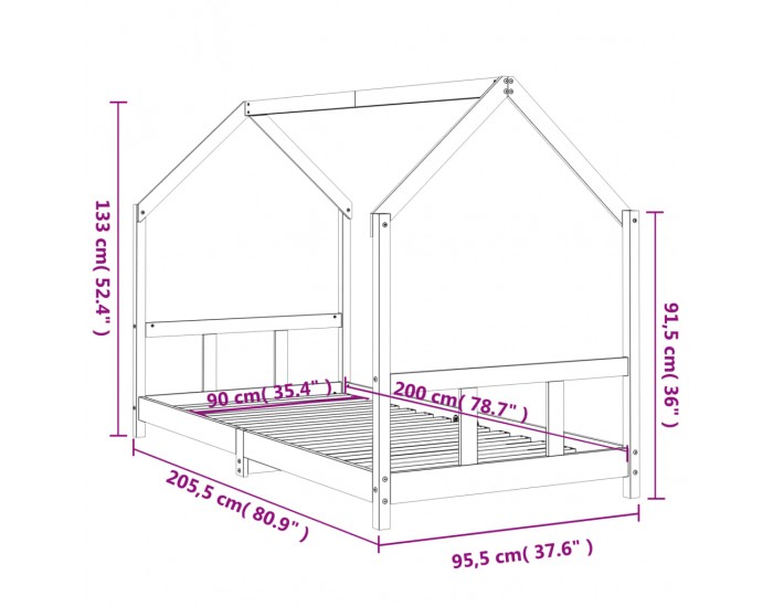 Sonata H Рамка за детско легло, 90x200 см, масивна чамова дървесина