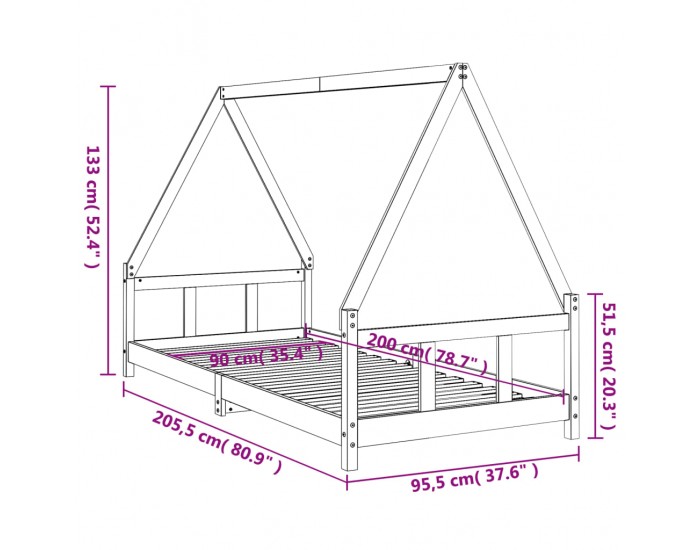 Sonata H Рамка за детско легло, 90x200 см, масивна чамова дървесина