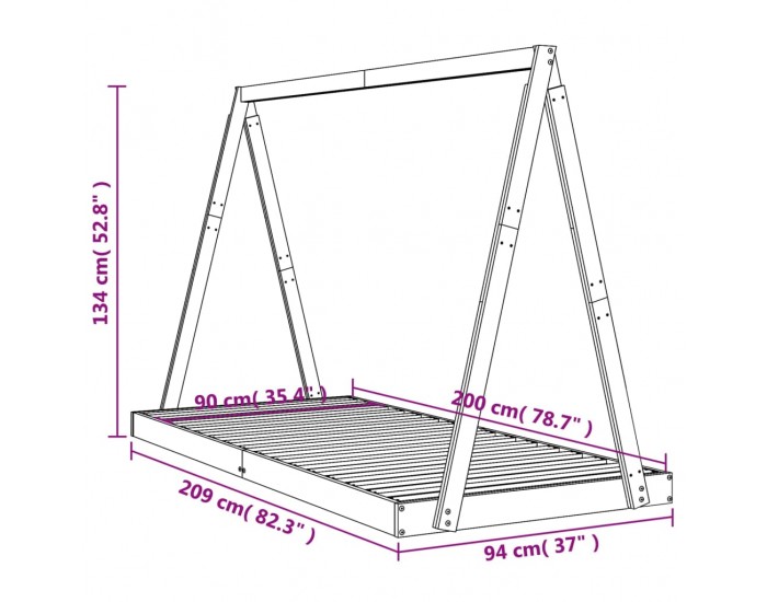 Sonata H Рамка за детско легло, 90x200 см, масивна чамова дървесина