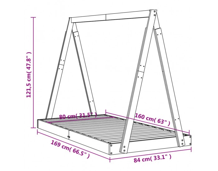 Sonata H Рамка за детско легло черна 80x160 см масивно борово дърво