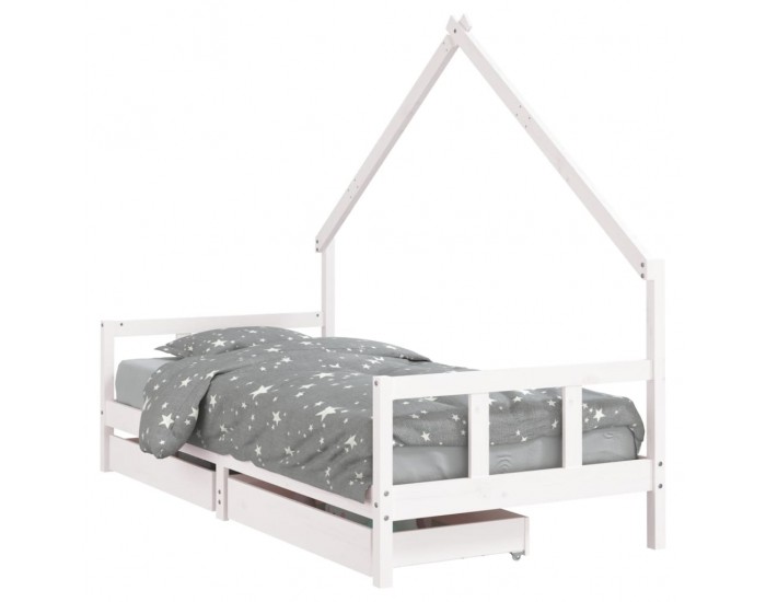 Sonata H Рамка за детско легло с чекмеджета, бяла, 90x200 см, бор масив