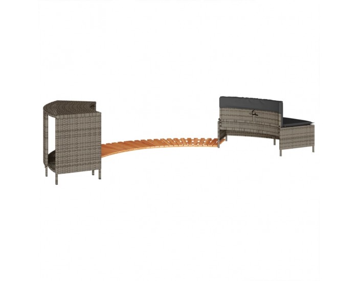 Sonata H Ограждение за джакузи, сиво, полиратан и масивна акация