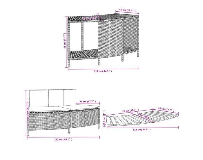 Sonata H Ограждение за джакузи, сиво, полиратан и масивна акация