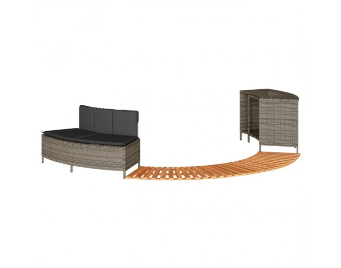 Sonata H Ограждение за джакузи, сиво, полиратан и масивна акация