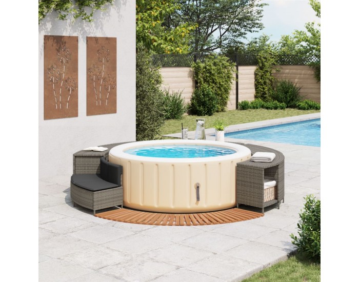 Sonata H Ограждение за джакузи, сиво, полиратан и масивна акация