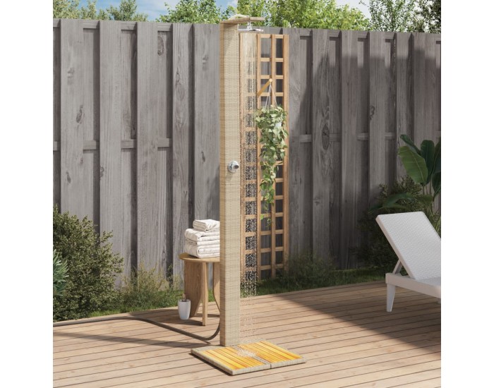 Sonata H Външен душ бежов 50x55x224 см полиратан и акациево дърво