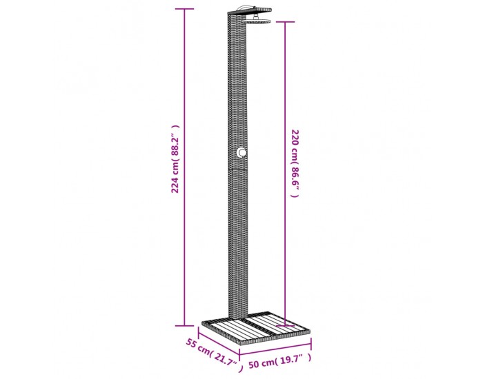 Sonata H Външен душ бежов 50x55x224 см полиратан и акациево дърво