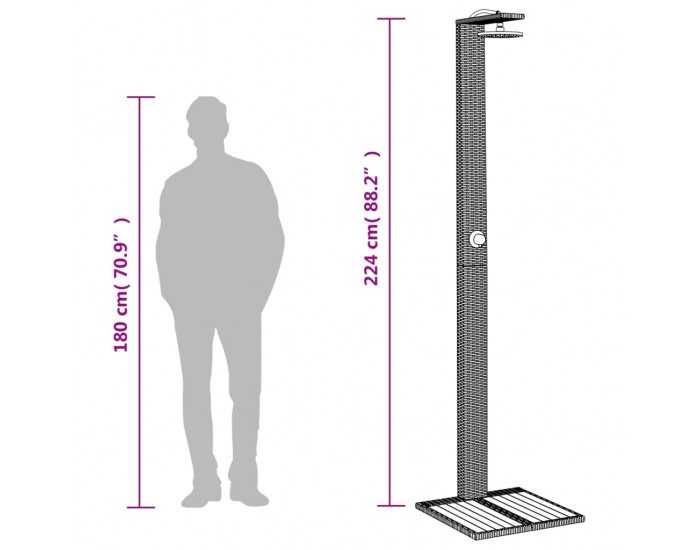 Sonata H Външен душ бежов 50x55x224 см полиратан и акациево дърво