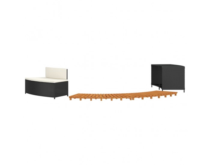 Sonata H Ограждение за джакузи, черно, полиратан и масивна акация