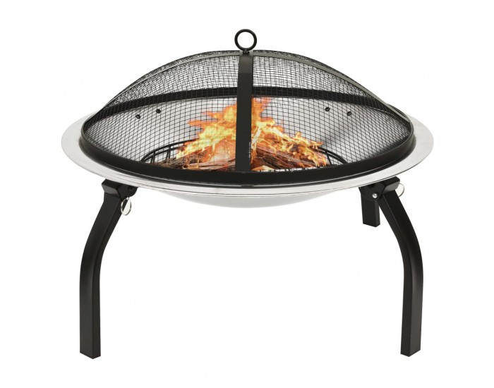 Sonata H Преносимо огнище барбекю 2-в-1, с ръжен, 56x56x49 см, инокс