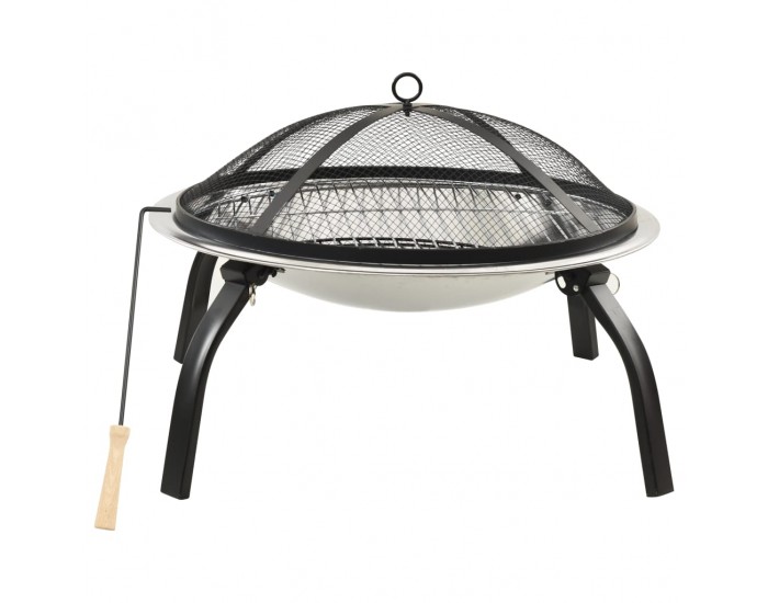 Sonata H Преносимо огнище барбекю 2-в-1, с ръжен, 56x56x49 см, инокс