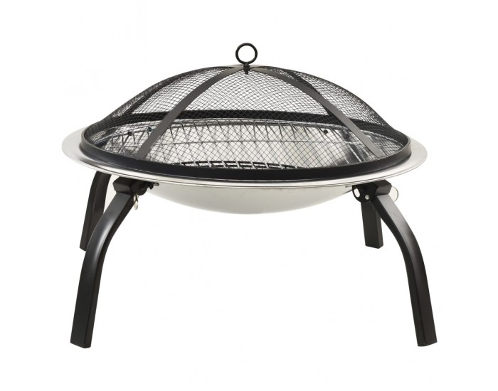 Sonata H Преносимо огнище барбекю 2-в-1, с ръжен, 56x56x49 см, инокс
