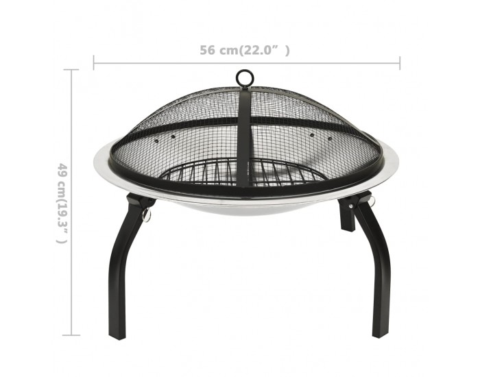 Sonata H Преносимо огнище барбекю 2-в-1, с ръжен, 56x56x49 см, инокс