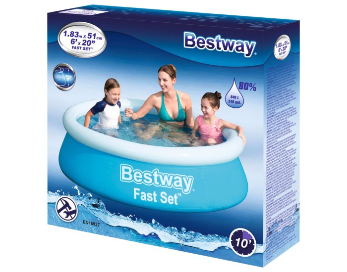 Bestway Fast Set Надуваем басейн, кръгъл, 183x51 см, син Bestway Fast Set Надуваем басейн, кръгъл, 183x51 см, син