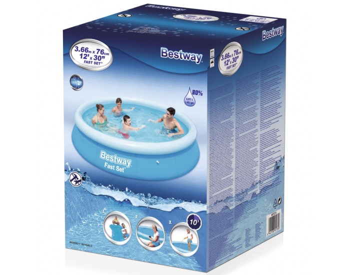 Bestway Fast Set Кръгъл надуваем басейн, 366x76 см, 57273 Bestway Fast Set Кръгъл надуваем басейн, 366x76 см, 57273