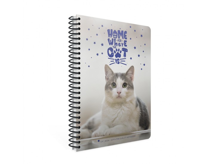 Gipta Тетрадка Catbook, бяла хартия, широки редове, PP корица, със спирала, А4, 80 листа