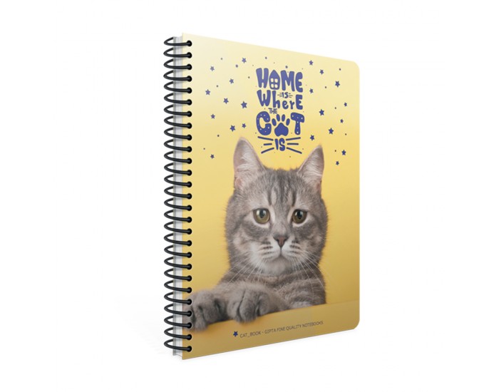 Gipta Тетрадка Catbook, бяла хартия, широки редове, PP корица, със спирала, А4, 80 листа