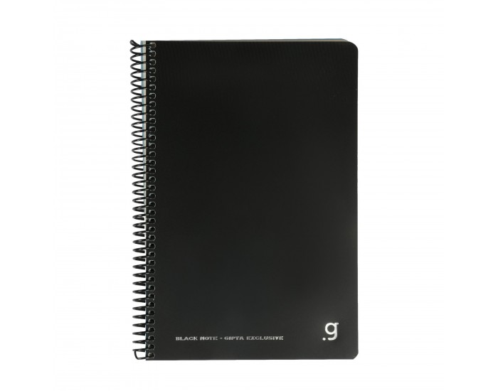 Gipta Тетрадка Black, кремава хартия, широки редове, PP корица, със спирала, 17 х 24 cm, 80 листа