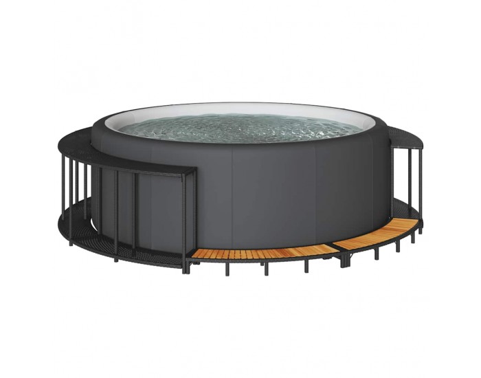 Sonata H Покрив за джакузи със склад и дървена стъпка черен полиратан