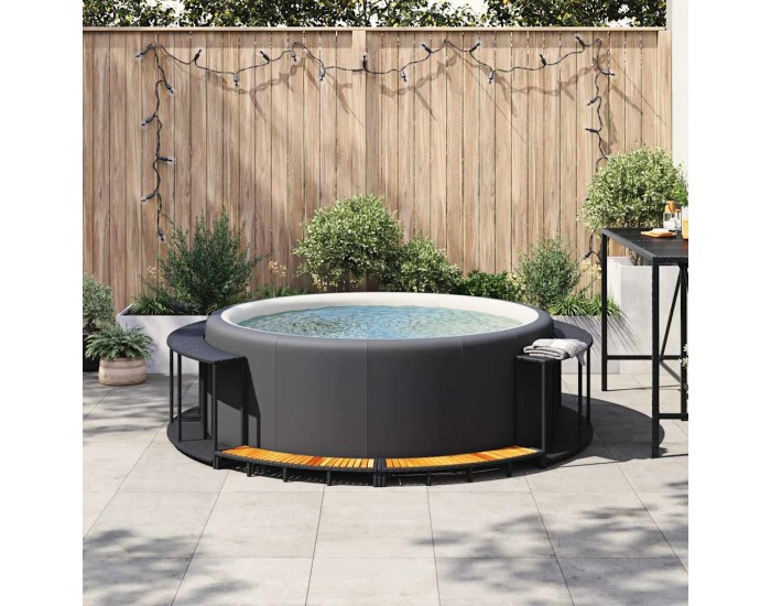 Sonata H Покрив за джакузи със склад и дървена стъпка черен полиратан