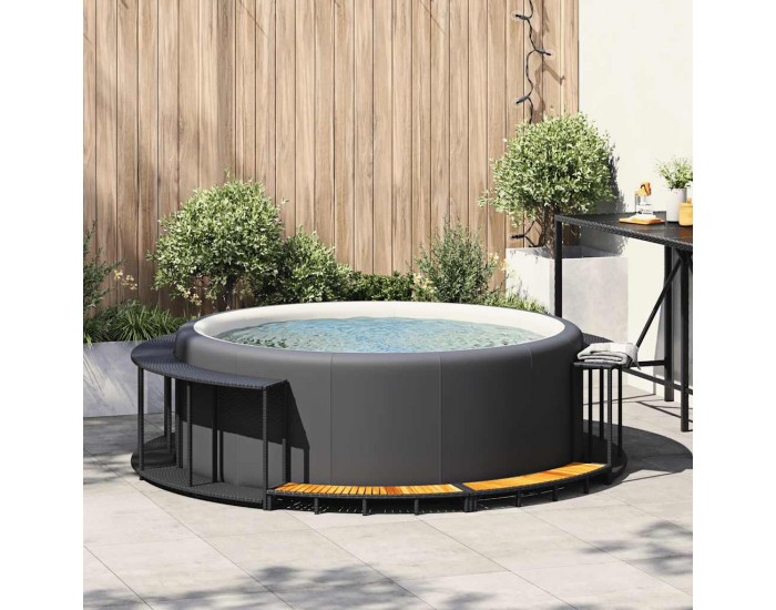 Sonata H Покрив за джакузи със склад и дървена стъпка черен полиратан