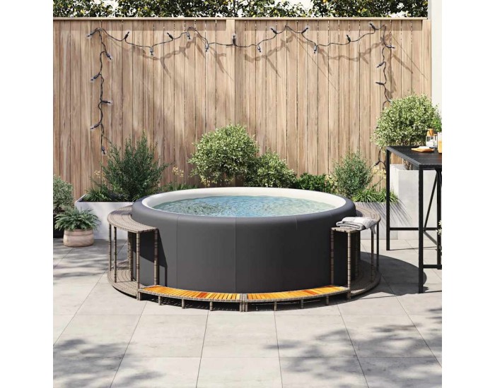 Sonata H Покрив за джакузи със склад и дървена стъпка Сив полиратан