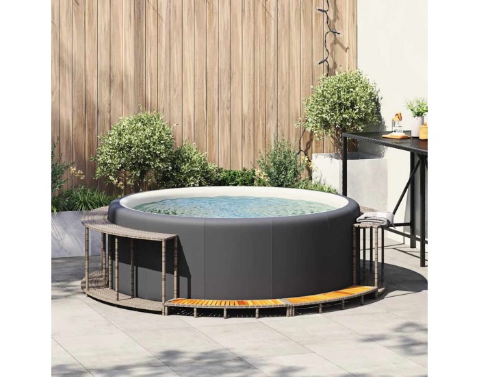 Sonata H Покрив за джакузи със склад и дървена стъпка Сив полиратан