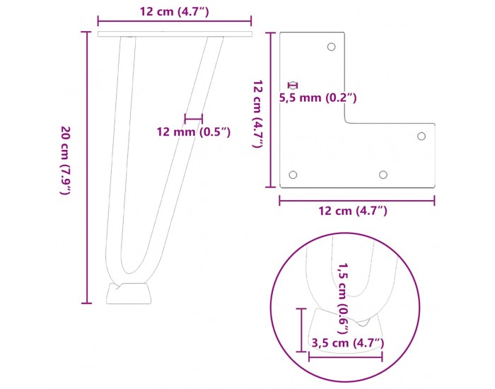 Sonata H Крака за маса за коса 4 бр антрацит 20 см масивна стомана
