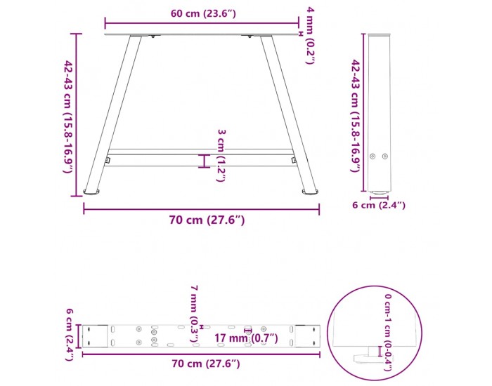 Sonata H Крака за холна маса A-образна 2бр антрацит 70x(42-43)см стомана