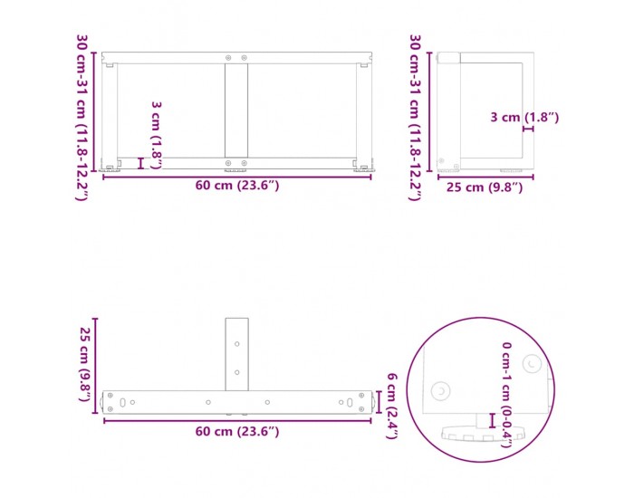 Sonata H Крака за холна маса T-образна 2бр черни 60x25x(30-31)см стомана