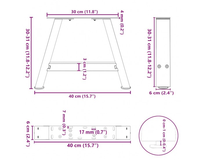 Sonata H Крака за холна маса A-образна 2бр антрацит 40x(30-31)см стомана