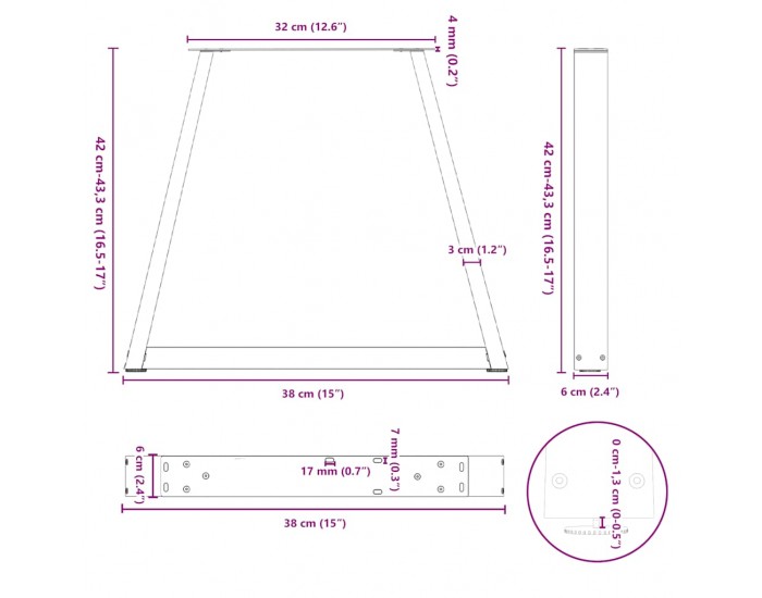 Sonata H Крака за трапезна маса V-образна форма 2 бр. естествена стомана