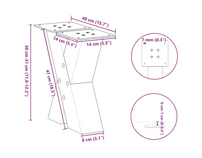 Sonata H Крака за масичка за кафе с форма на X 2 бр. черни 40x(30-31) cm