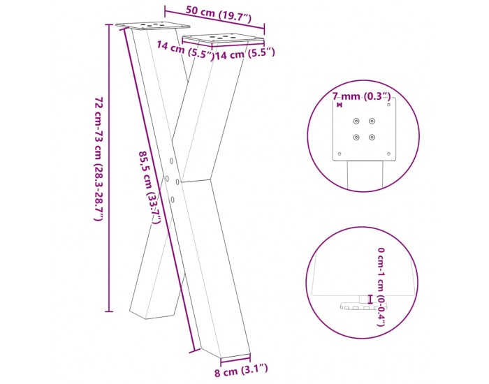Sonata H Крака за маса за хранене с форма на X 2 бр. антрацит