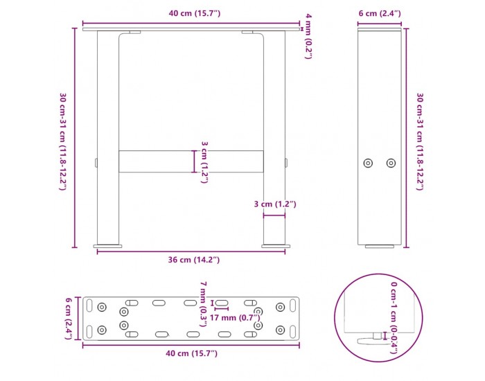 Sonata H Крака за масичка за кафе антрацит 2 бр. 40x(30-31) см стомана Sonata H Крака за масичка за кафе антрацит 2 бр. 40x(30-31) см стомана