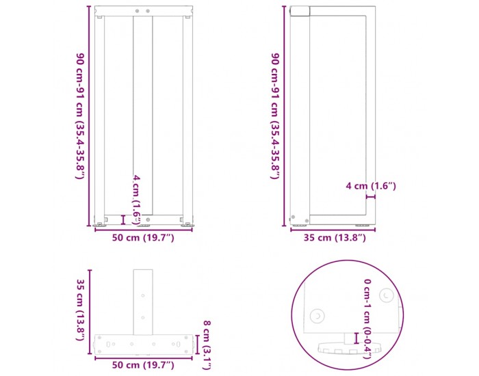 Sonata H Крака за бар маса с форма на тройка 2 бр Антрацит Стомана