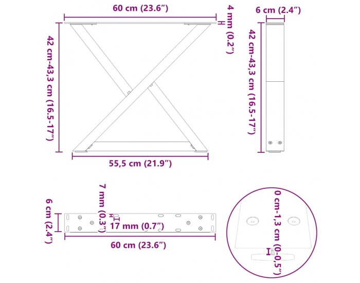 Sonata H Крака за масичка за кафе 2 бр. антрацит 60x(42-43,3) cm стомана Sonata H Крака за масичка за кафе 2 бр. антрацит 60x(42-43,3) cm стомана