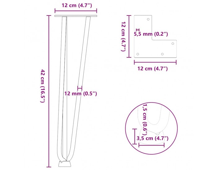 Sonata H Крака за маса за коса 4 бр бели 42 см масивна стомана