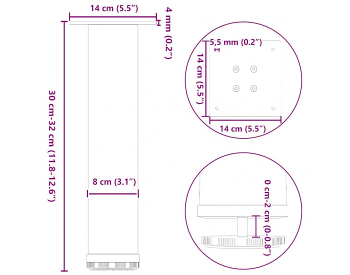Sonata H Крака за масичка за кафе 4 бр черни 30-32 см стомана