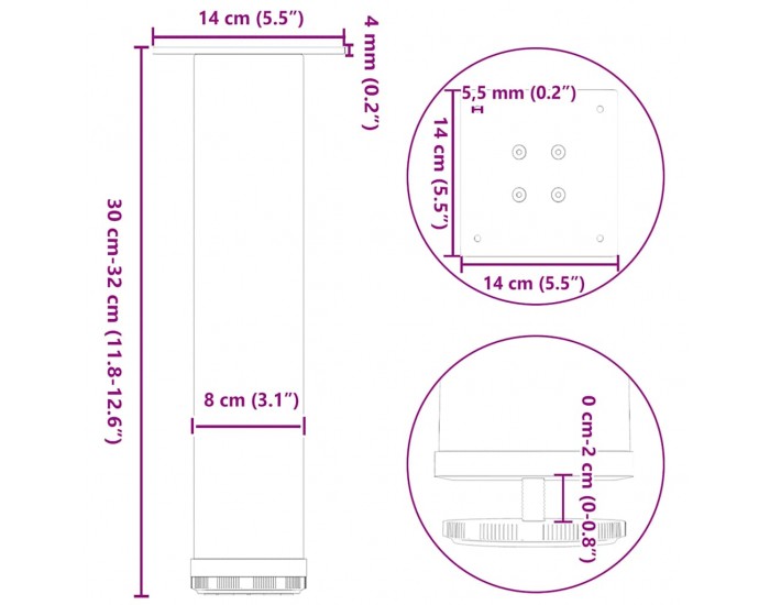 Sonata H Крака за масичка за кафе 4 бр антрацит 30-32 см стомана