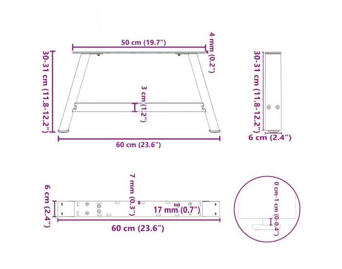 Sonata H Крака за холна маса A-образна 2бр антрацит 60x(30-31)см стомана