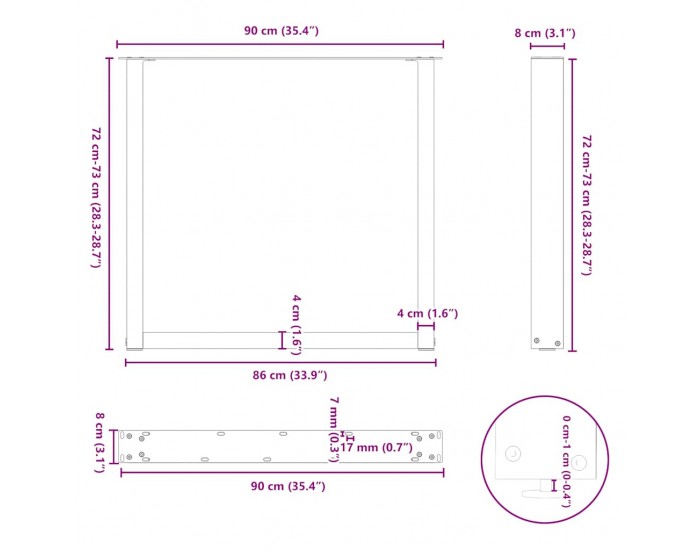 Sonata H Крака за маса за хранене с U-образна форма 2 бр Антрацит