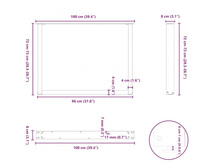 Sonata H Крака за маса за хранене с U-образна форма 2 бр. черни