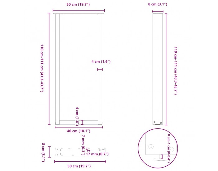 Sonata H Крака за холна маса U-образна 2 бр черни 50x(110-111)см стомана