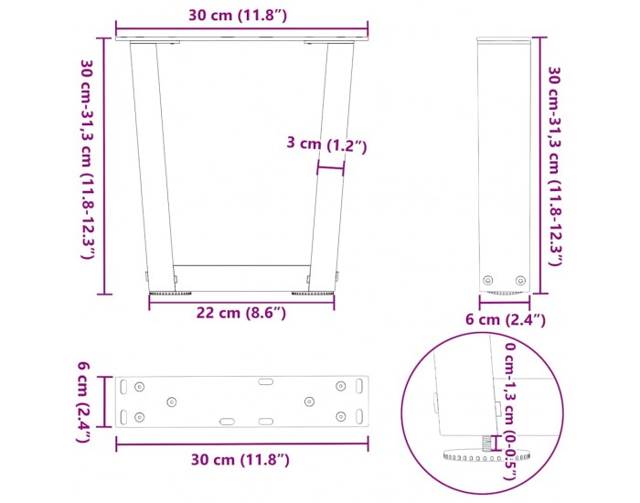 Sonata H Крака за трапезна маса V-образна форма 2 бр Антрацит