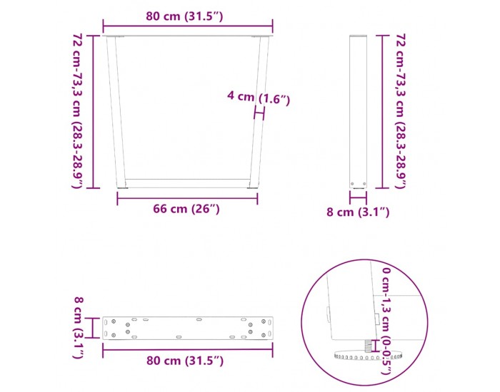 Sonata H Крака за трапезна маса V-образна форма 2 бр. 80x(72-73,3) cm