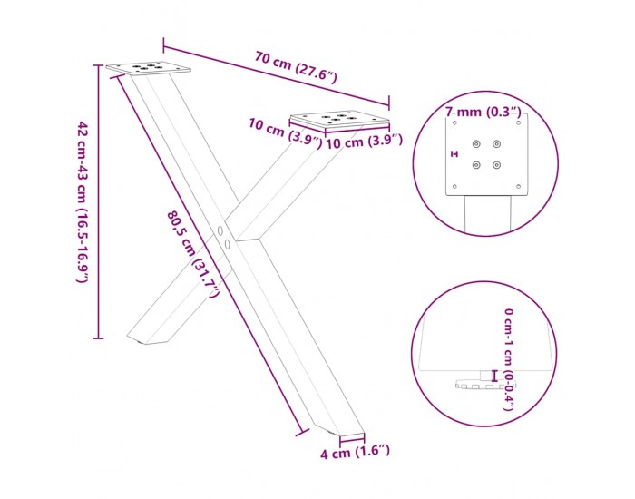 Sonata H Крака за масичка за кафе с форма на X 2 бр. черни 70x(42-43) cm